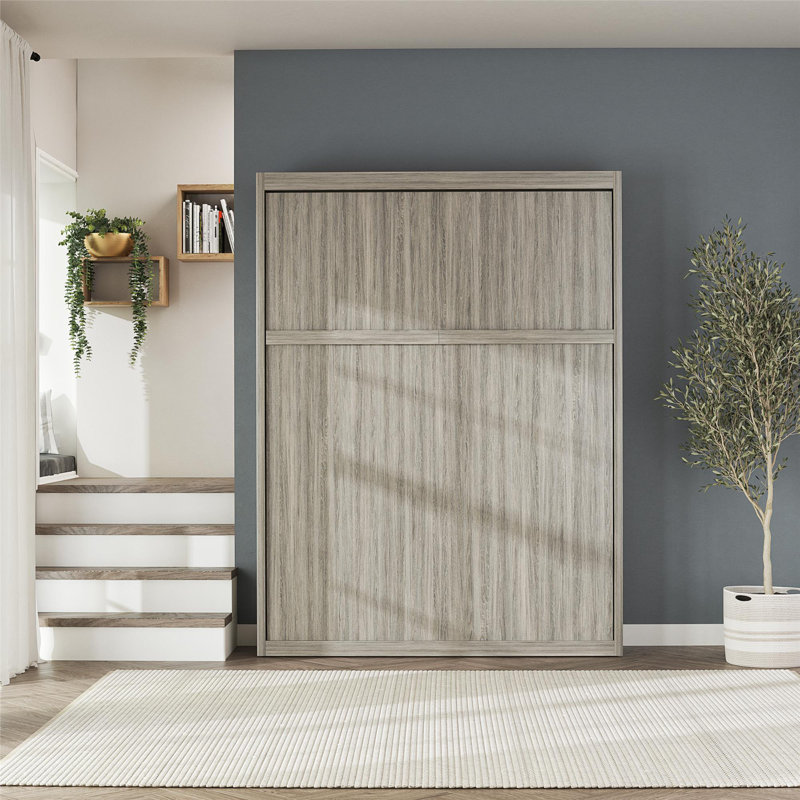 Grand lit escamotable avec matelas Wexford, Chêne gris