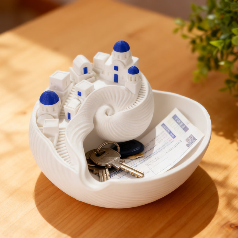 Bol à coquille avec lumière DEL rechargeable d'inspiration 3D Santorini