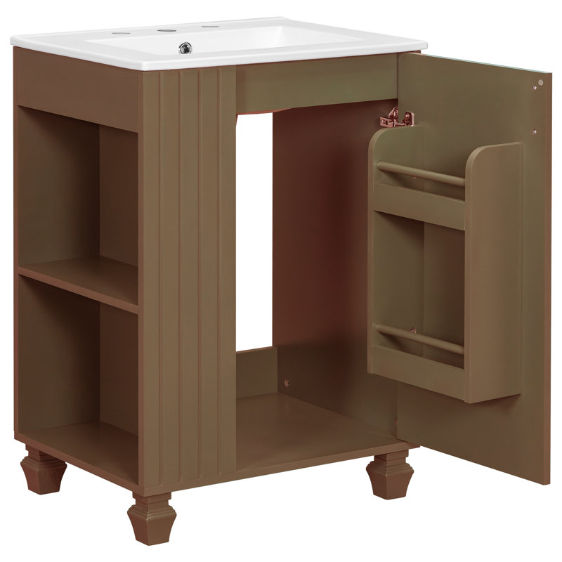 Meuble-lavabo simple 24 po avec comptoir en céramique 24 po, Brun