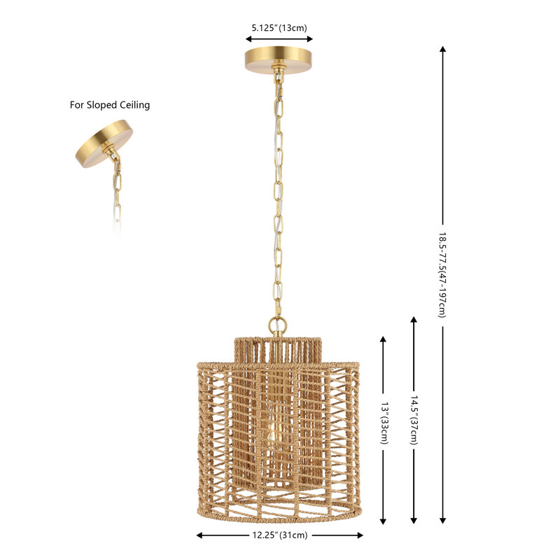 1 - Light Drum Pendant, Brass Gold, Natural