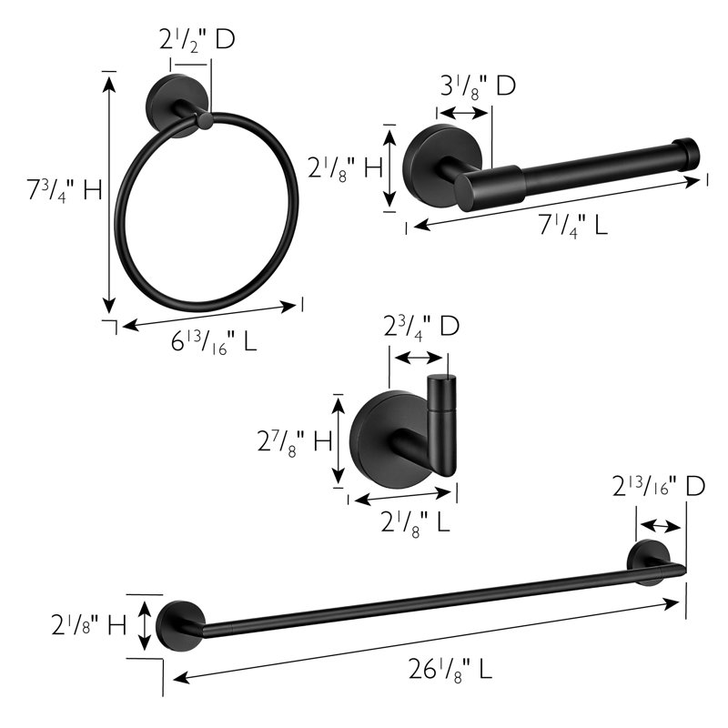 Graz 4-Piece Bathroom Hardware Accessory Kit, Matte