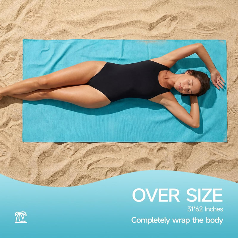Serviettes de plage surdimensionnées, ensemble de 4 serviettes en microfibre pour adultes 62 po x 31 po