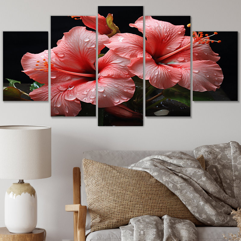 Hibiscus Romantic Impression V sur toile, 5 pièces, Toile tendue