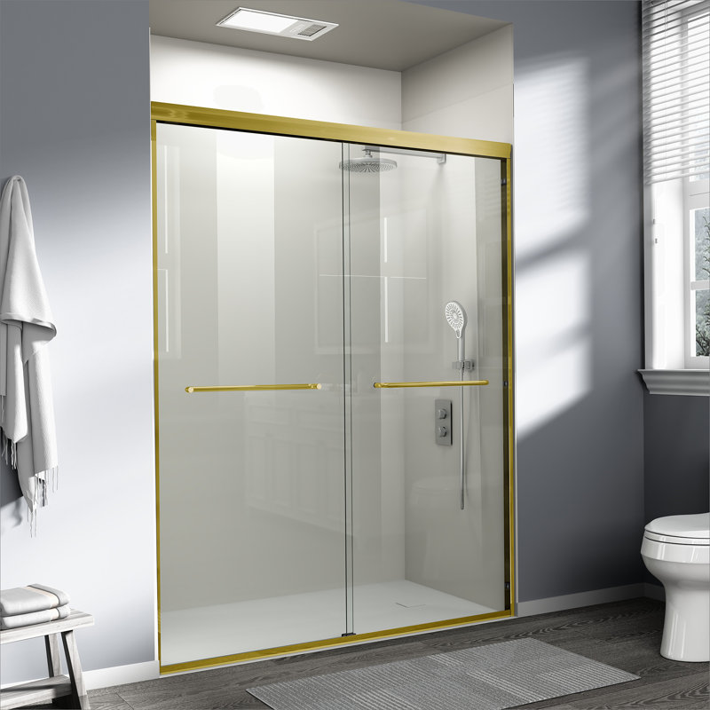 Double porte de douche coulissante, porte de salle de bain semi-sans cadre pour douche à l'italienne, Or brossé
