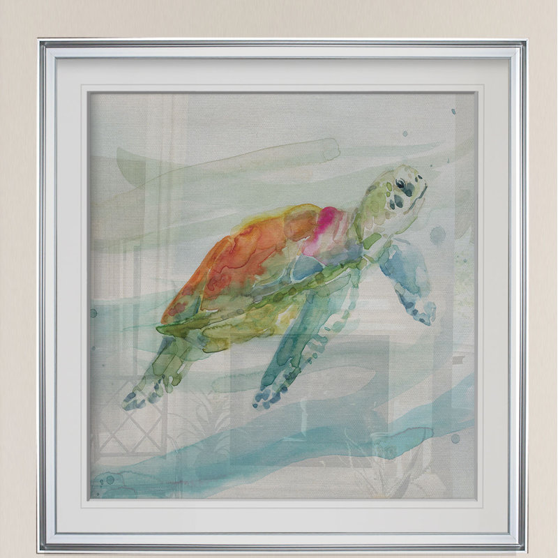 « turtle tropiques i », peinture, H 16 po x l 16 po x p 2 po, Cadre argenté