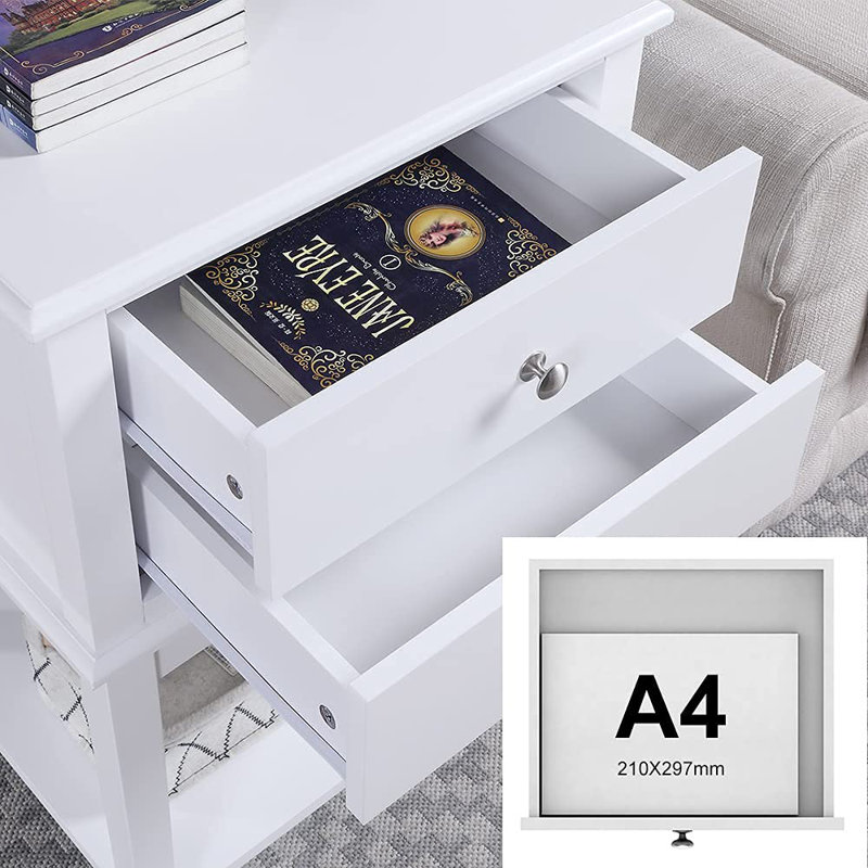 White Nightstand With 2 Drawers For Bedrooms, Tall 28 Inch Bedside Table For Living Room Home Office,  Modern Wooden Living Room End Table With Storage Shelf, Large Size