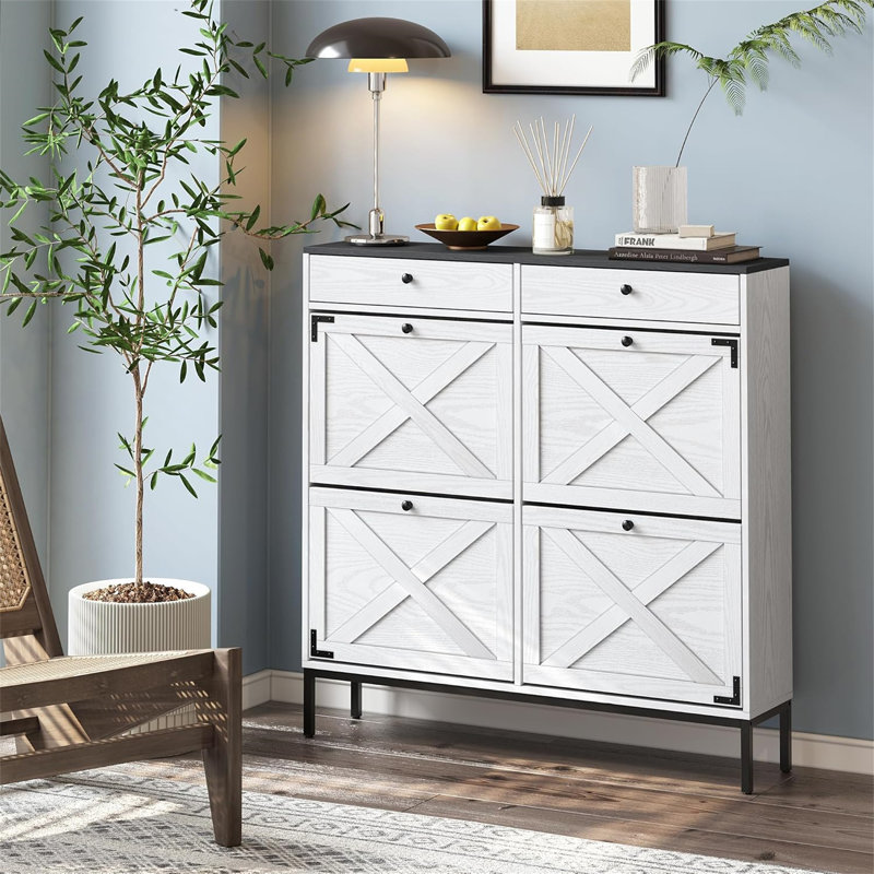 Grande armoire à chaussures avec 4 tiroirs rabattables, Chêne blanc Américain