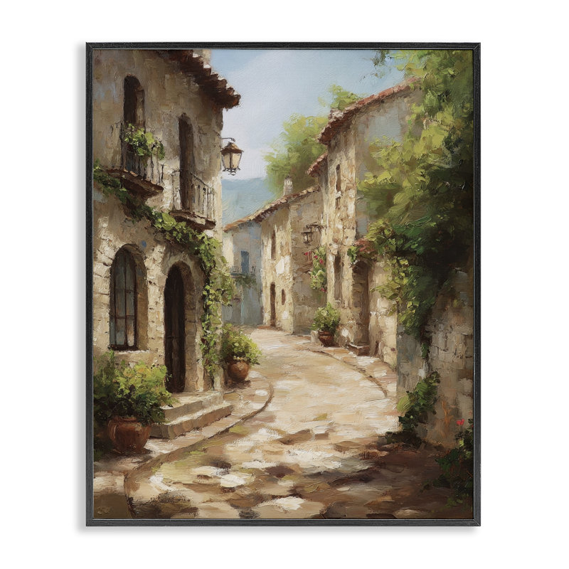 Timeless Village Pathway, estampe numérique, design par Petal Prints Design, H 20 po x l 16 po, Giclée encadrée noir minuit