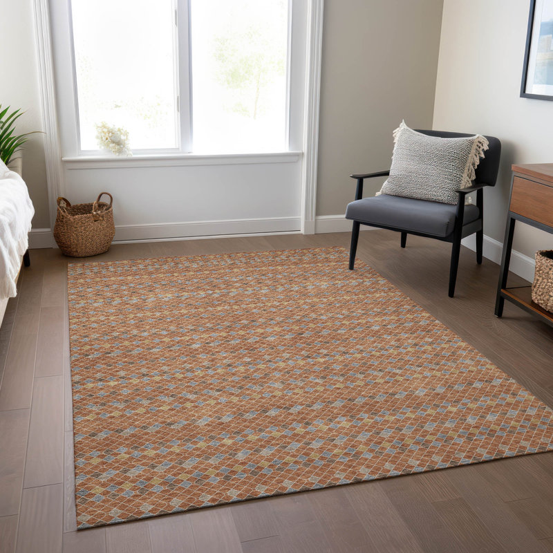 Machine Washable Indoor/Outdoor Christain ACN1416 Paprika Rug, Rectangle 10' x 14'