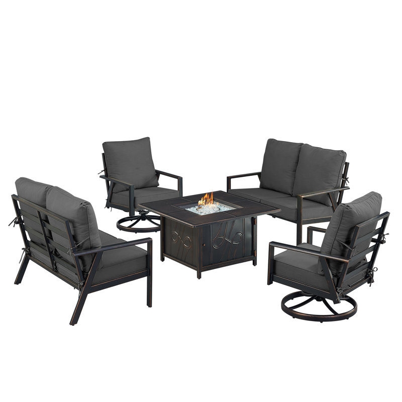 Ensemble de table de foyer en aluminium noir avec deux causeuses et deux fauteuils club CHo Club, Noir