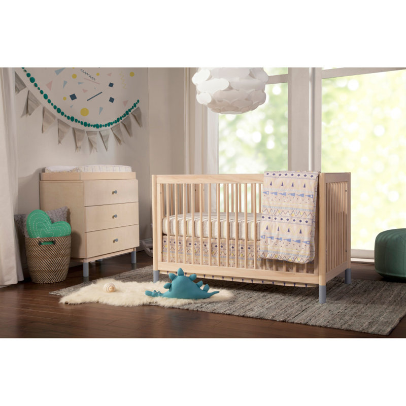 Gray Pine Nursery Crib and Dresser Feet Set