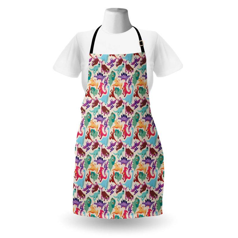 East Urban Home Dinosaur Apron, Cooking Gardening, Adult Size, Multicolor