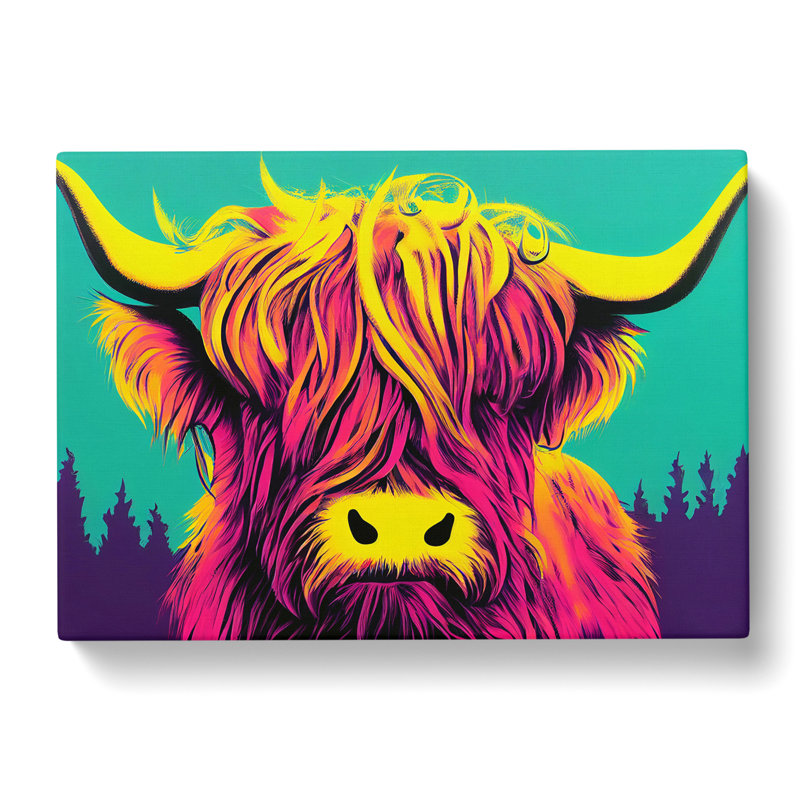 Colourful Highland Cow Vol.4 - Wrapped Canvas, 40cm H x 60cm W x 3cm D