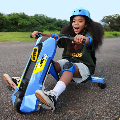 Kart électrique pour enfants 12v avec rotation à 360 °, siège réglable et musique Bluetooth, 6 à 12 ans, bleu