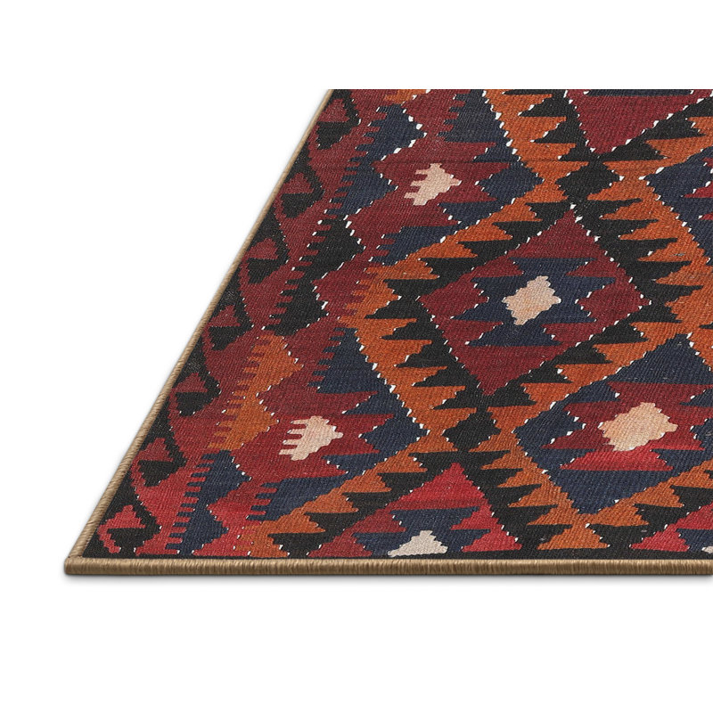 Tapis de zone orange/noir contemporaine, Rectangle 7 pi x 9 pi