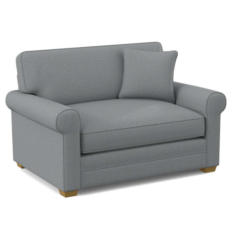 Bedford 57'' Sleeper Sofa, Light Blue Performance Fabric; 0851-55, 5" Innerspring Mattress, Honey Finish
