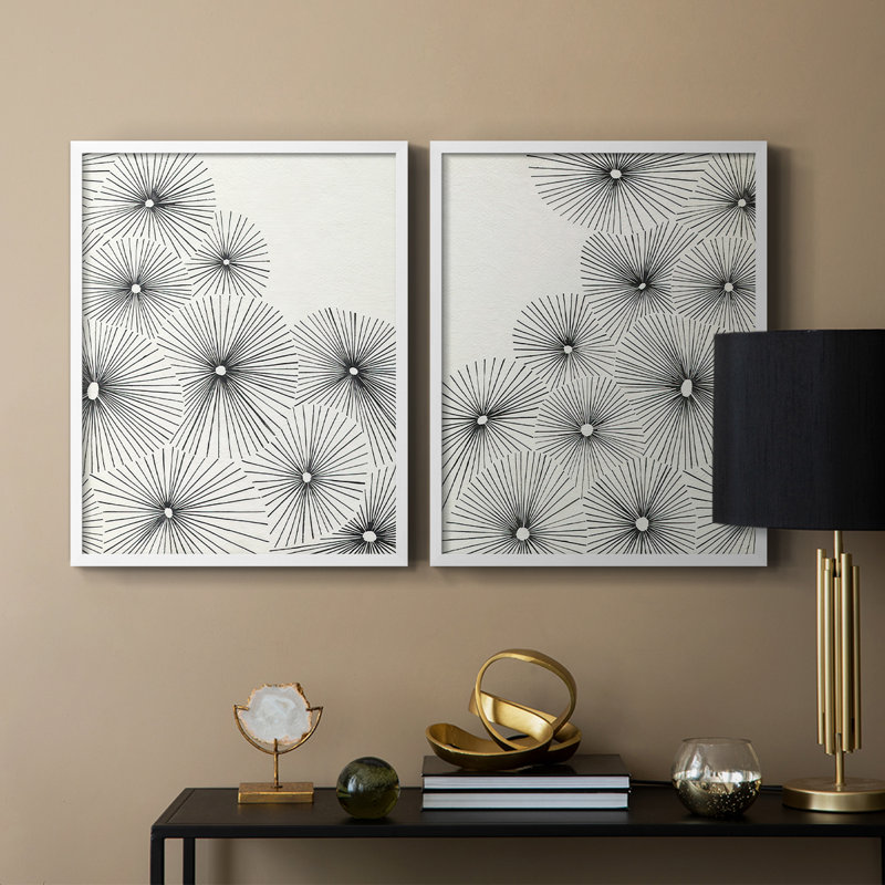 «Umbrella Bursts I», reproduction encadrée de qualité supérieure - prête à être accrochée - aucun clou requis - aucun clou requis