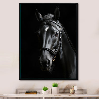 Latifat noir et blanc, cheval, élégance - art sur toile