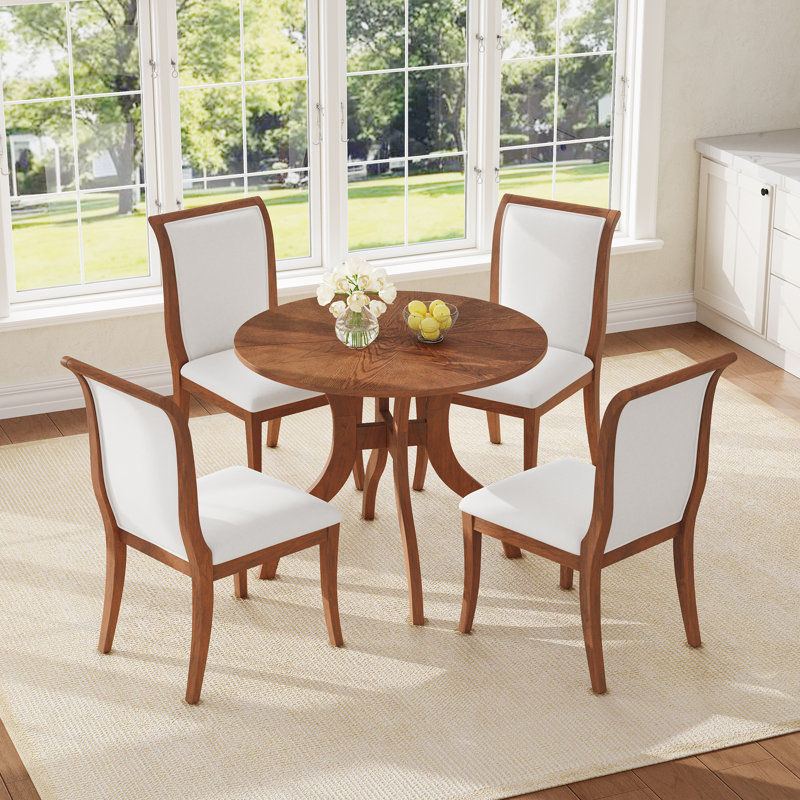 Killian 2-Person Solid Wood Dining Table Set with Upholstered Chairs & Curved Legs, Walnut