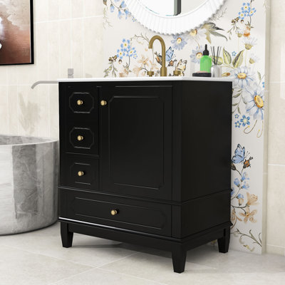 Meuble-lavabo en bois durable avec lavabo intégré et tablettes de rangement