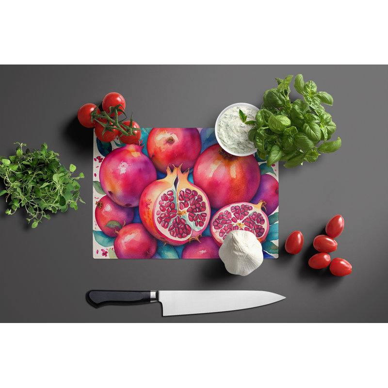 Colourful Pomegranates Glass Cutting Board Large
