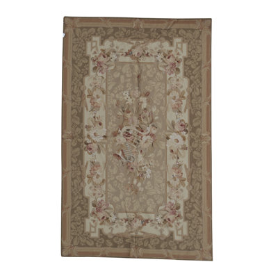 Hand-Knotted High-Quality Tan, Beige, and Pink Area Rug