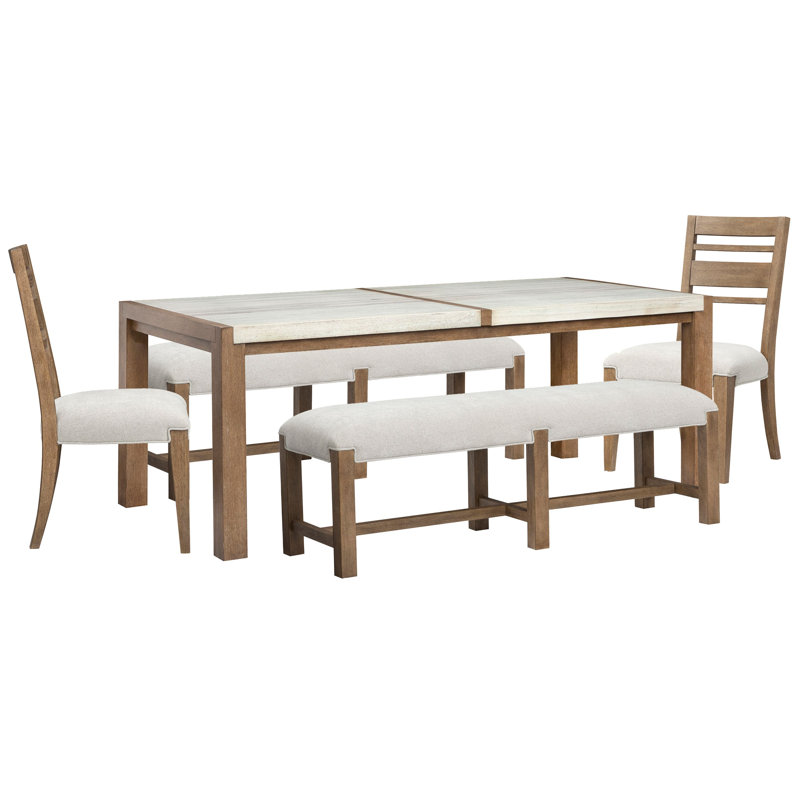 Table de salle à manger rectangulaire avec 2 bancs et 2 chaises d'appoint, 5 pièces: table, 2 bancs, 2 chaises