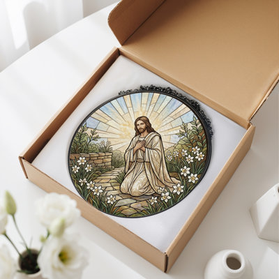Panneau de fenêtre vitrail Jésus priant ， H 12 po