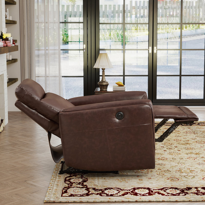 Fauteuil inclinable électrique haut de gamme en cuir fleur de qualité supérieure de 35,83 po avec USB et de type C, conception ergonomique pour le salon (ensemble de 2)