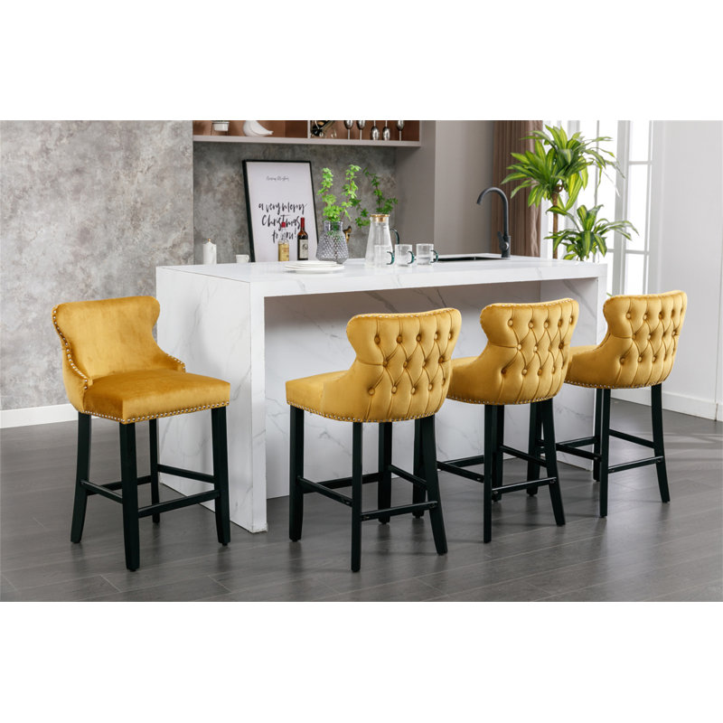 Tabouret de comptoir rembourré 26,70 po Tevy, Jaune, 4