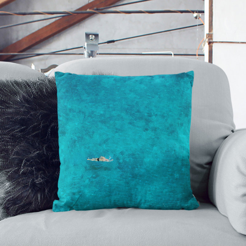 Swimmer In The Sea Painting Square Throw Cushion, 40cm H x 40cm W x 15cm D, Black