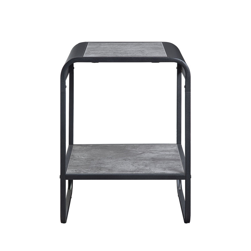 Table de bout en métal avec tablette inférieure, gris béton et noir