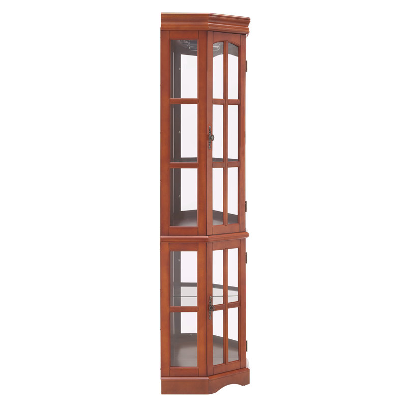 Walnut Finish Corner Cabinet With 5 Shelves And Lighting Accessory Walnut Interference, Walnut