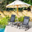 Chaise berçante d'extérieur grise 3 pièces avec table de patio pliante et table basse en verre pour terrasse, bistro