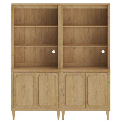 72.8" Tall Bookshelf With Adjustable Shelf, Modern Bookcase With Doors, 2 Set