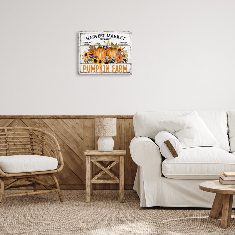 «Pumpkin Farm with Sunflowers», art mural sur toile par Creatif Belle, H 16 po x l 20 po