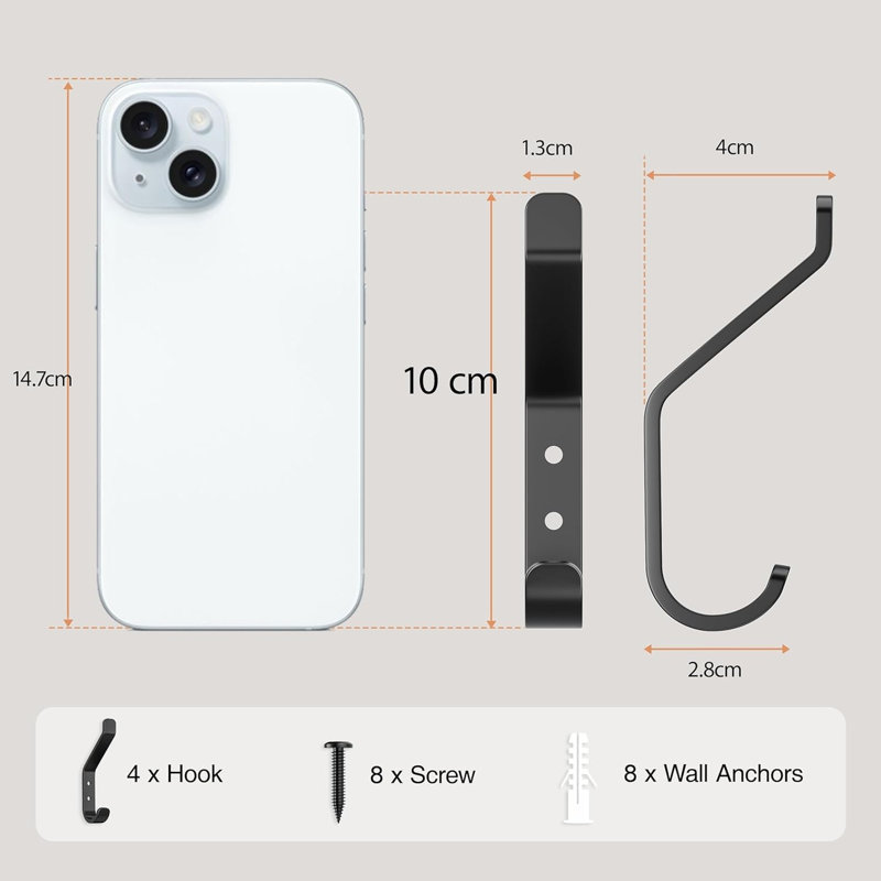Metal Wall Mounted Required Wall Hook, Black
