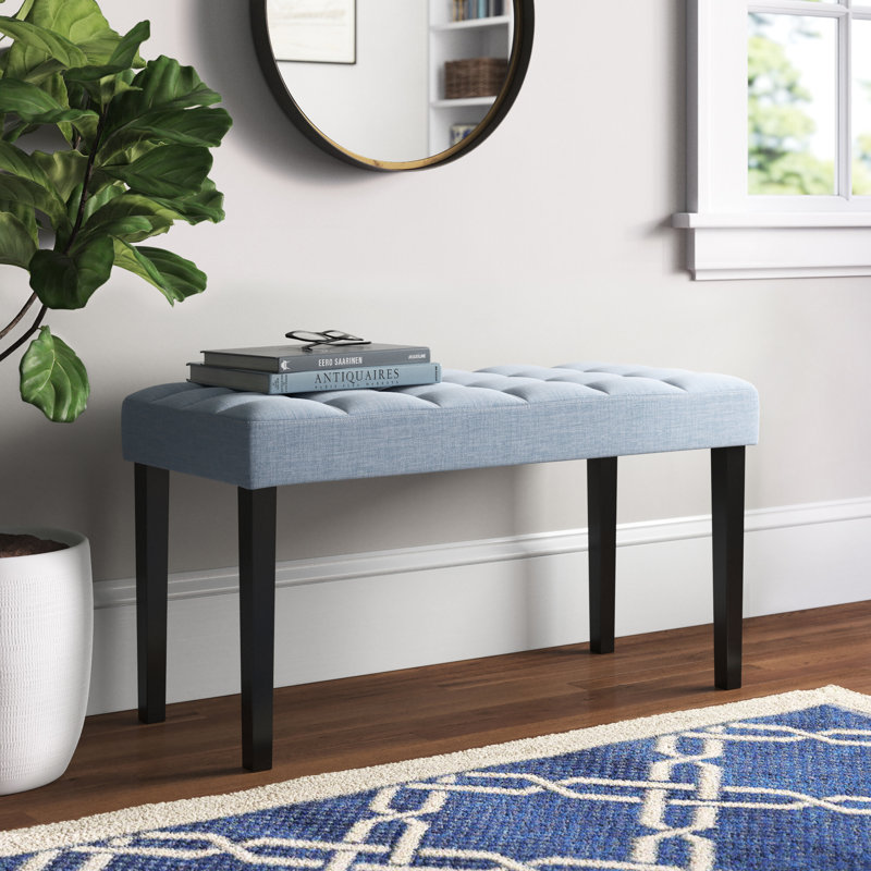 Helsel Polyester Upholstered Bench, Light Blue