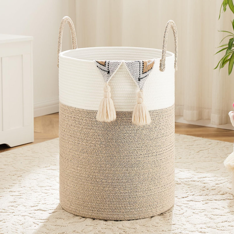 60l Woven Cotton Rope Laundry Basket Brown