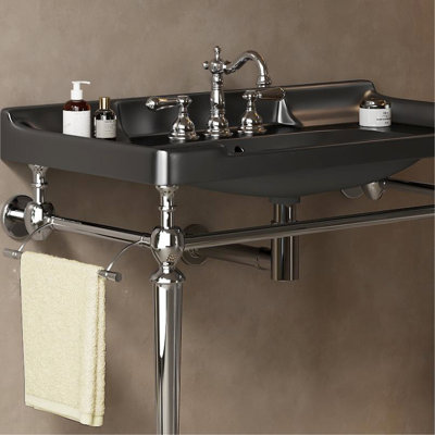 Meuble-lavabo autoportant de 36 po Finish avec pieds en fer et barre à serviettes détachable orientée vers la gauche ou vers la droite, livré avec l'ensemble d'assemblage, poids de 10,23 lb, pieds, paquet plat, guide étape par étape, 34,9 po