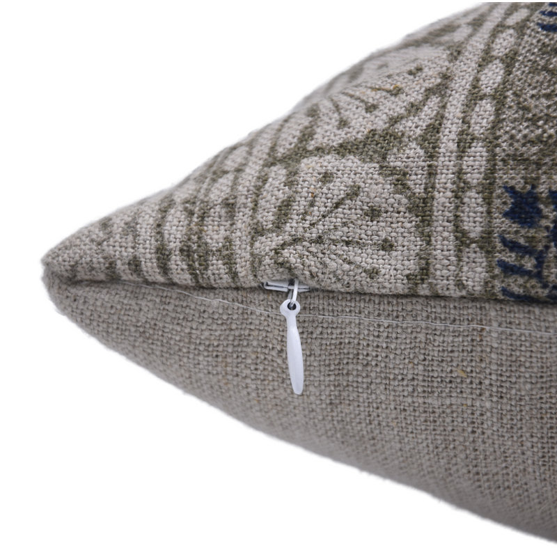 Floral Linen Indoor/Outdoor Pillow Cover, Square, 20" x 20", Blue/Green/Beige Floral 1