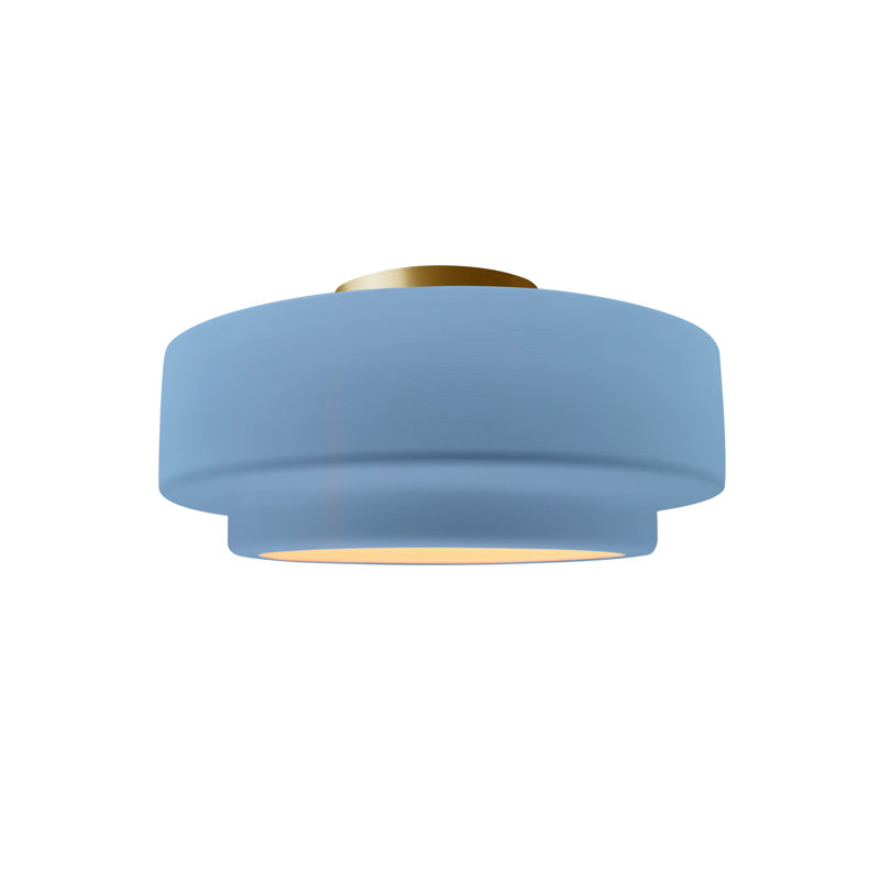 Plafonnier semi-encastré Radiance, Bleu ciel, Laiton brossé, H 7 po x l 12 po x P 12 po