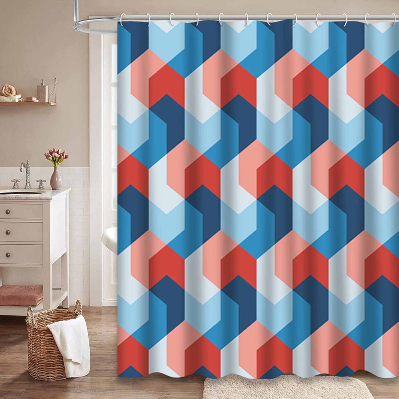 Rideau de douche géométrique bleu sans couture avec 12 crochets, L 72 po x l 84 po