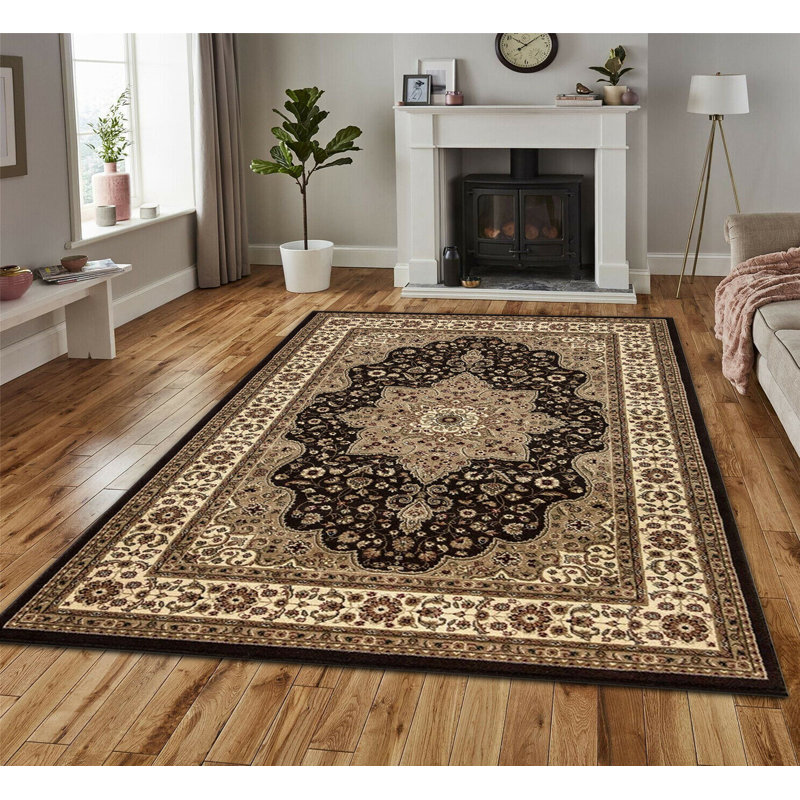 Non Slip Traditional Round Rug 120x120 cm – Turkish Polypropylene Carpet for Living Room, Bedroom & Dining Room
