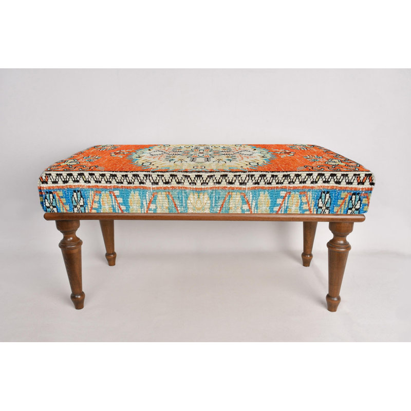 Cotton Upholstered Bench, Brown, 45cm H x 120cm W x 45cm D