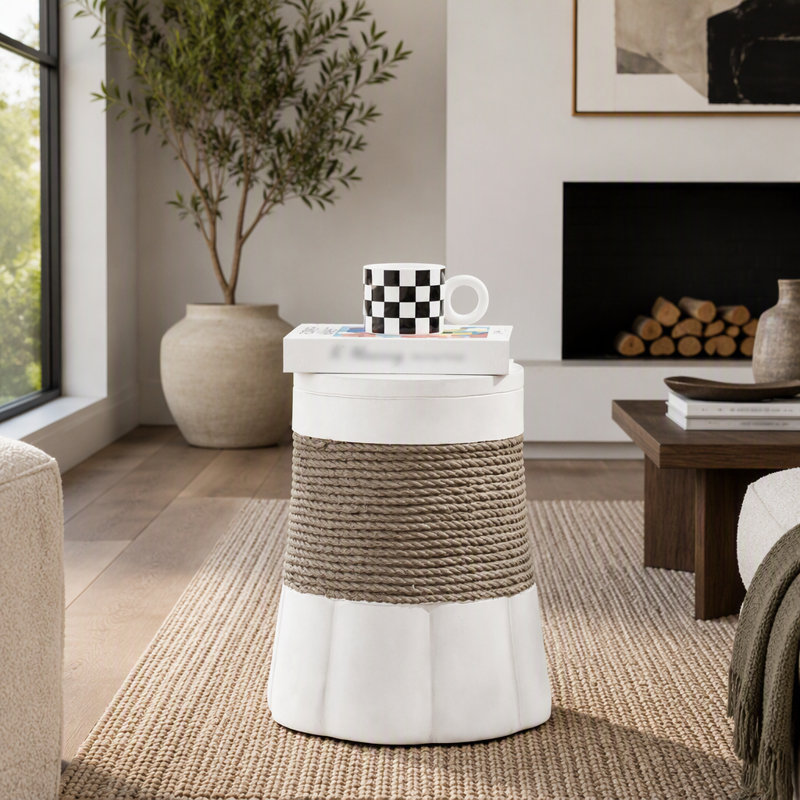 Table d'appoint d'extérieur en corde tissée et base ventilateur MGO - Table de bout élégante et durable pour la maison, le bureau, le salon et les espaces extérieurs