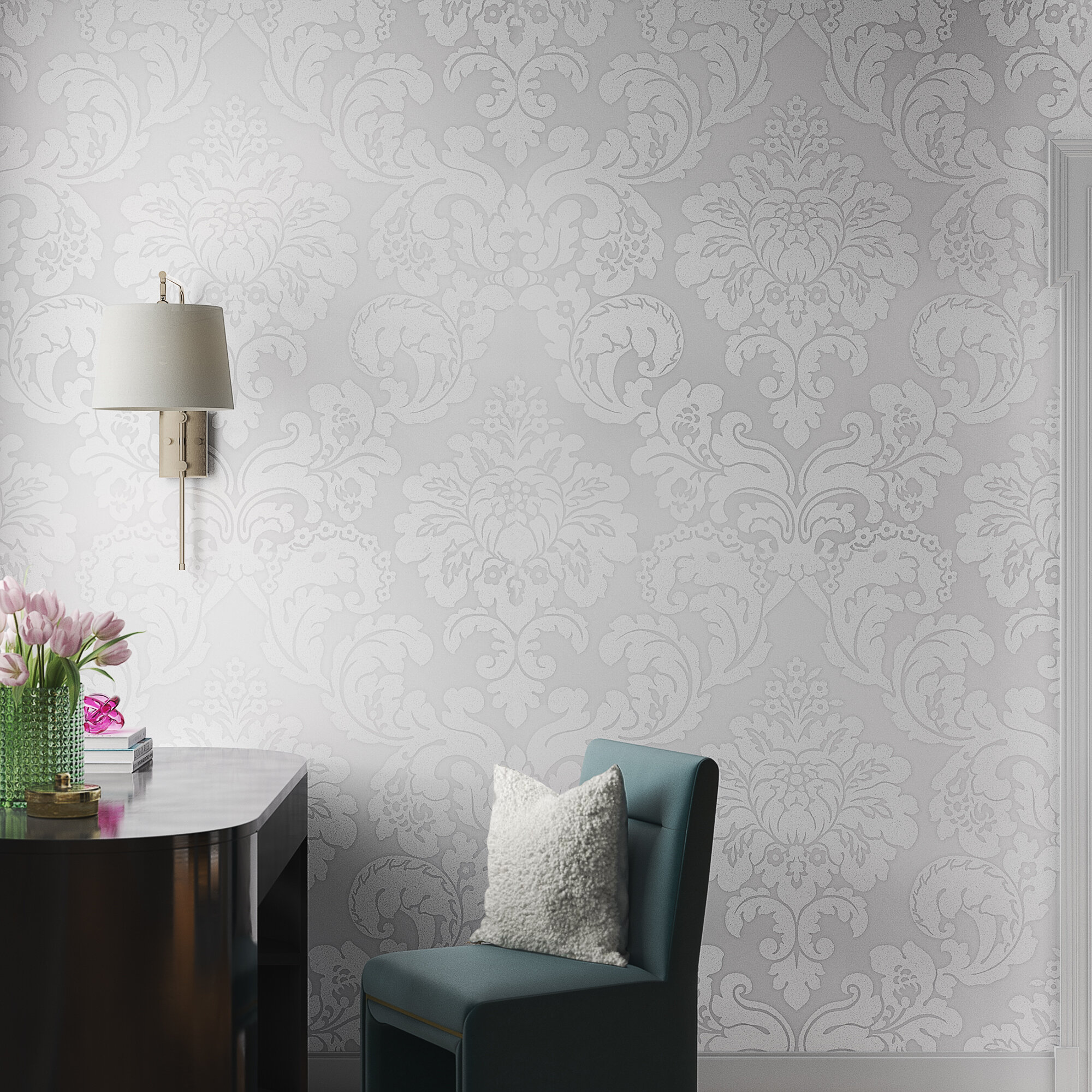 Deakyne Gold Textured Luxury Classic Damask Wallpaper Home Decor Wall Paper Roll House of Hampton