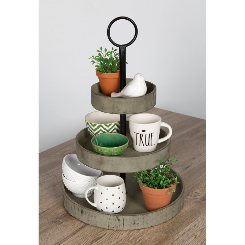 Wood Tiered Stand, Gray