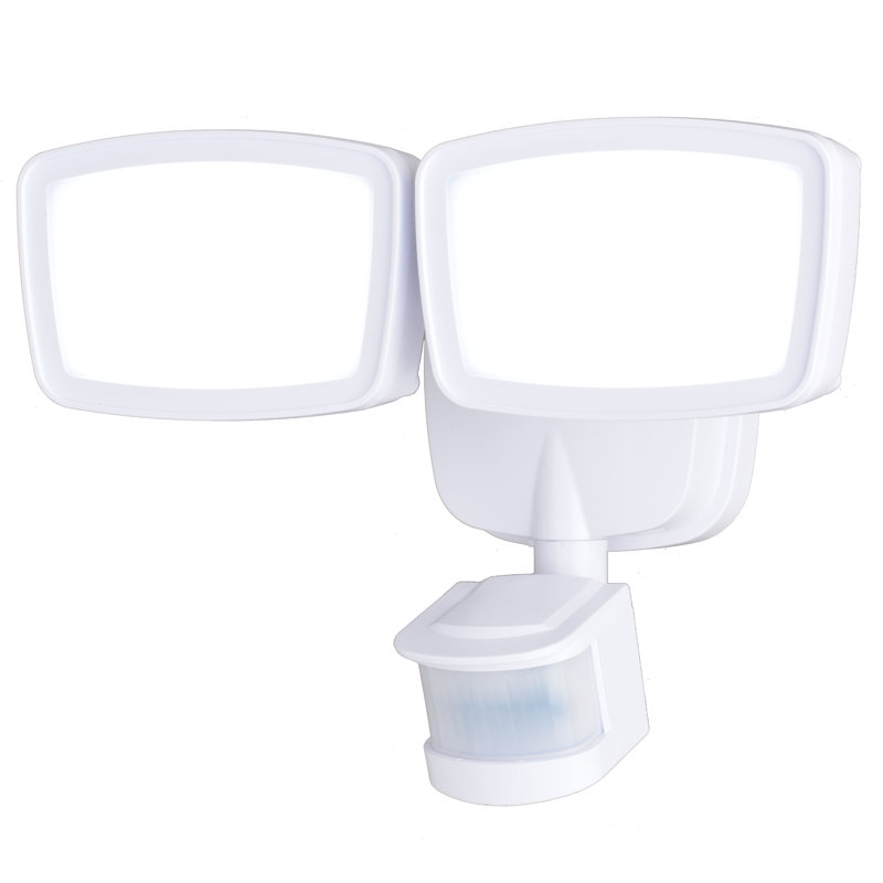 Outdoor Security 2 - Head LED Hardwired Dusk to Dawn Outdoor Security Flood Light with Motion Sensor and Timer, White