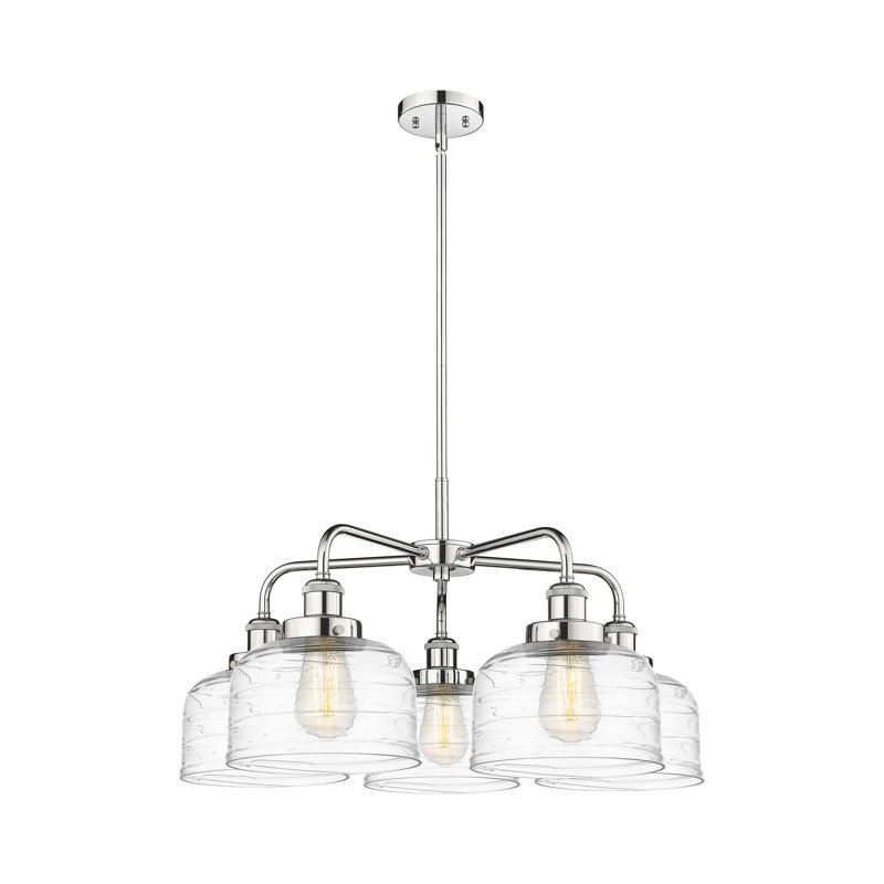 Lustre en verre à 5 lumières Bell, Tourbillon déco transparent, Chrome poli